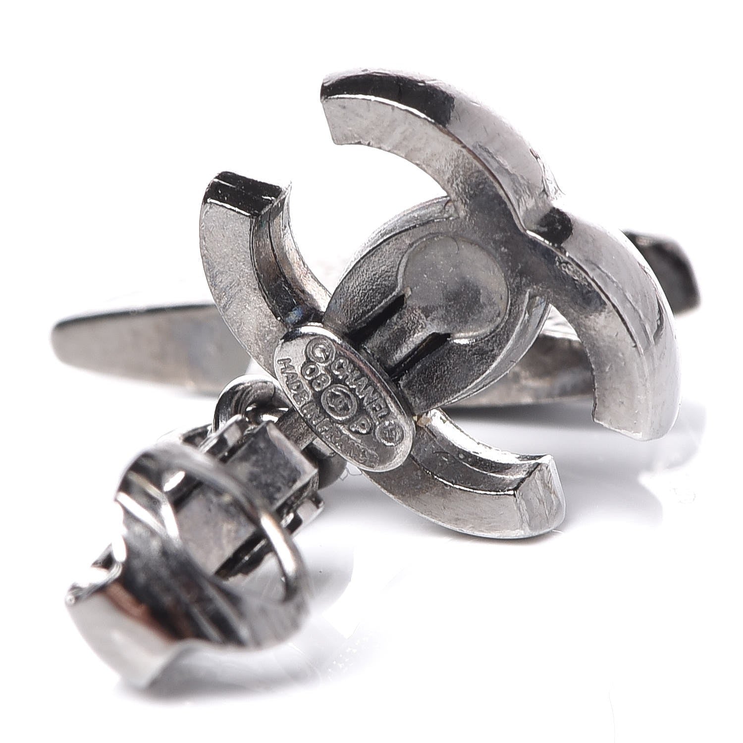 Chanel Glitter Resin CC Star Drop Clip On Earrings Ruthenium 4 of 4