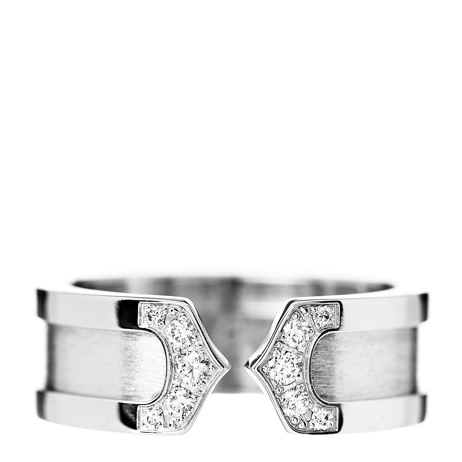Cartier 18K White Gold Diamond 6.5mm Logo De Ring 50 5.25 1 of 6
