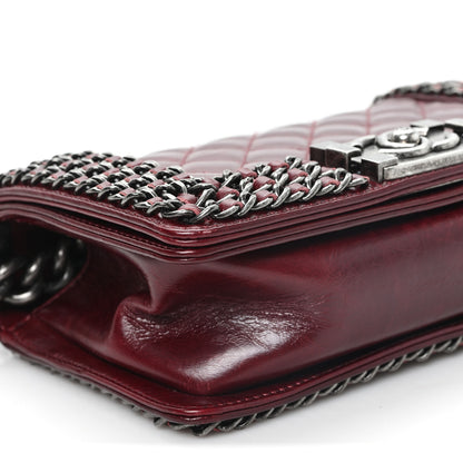Chanel Glazed Calfskin Quilted Small Boy Chained Flap Burgundy 9 of 11