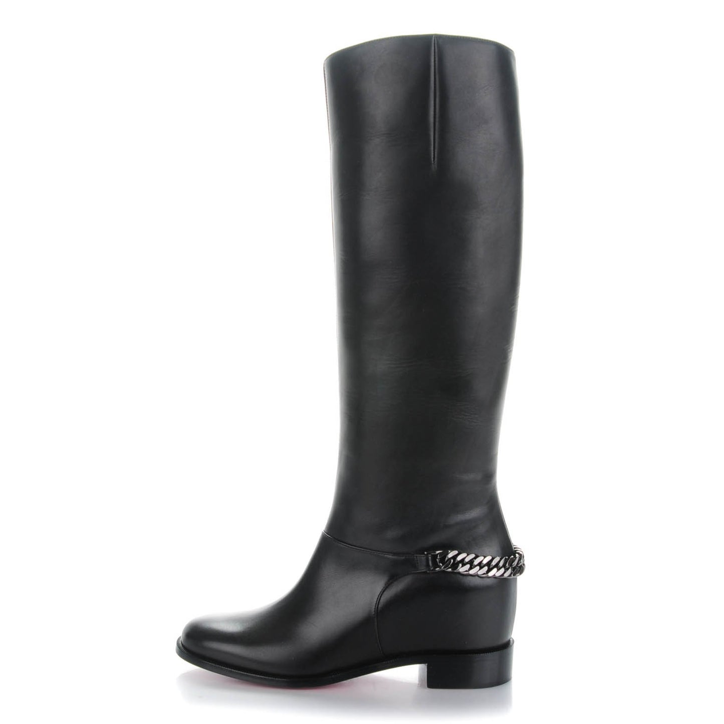 Calfskin Cate Chain Flat Tall Boots 36 Black