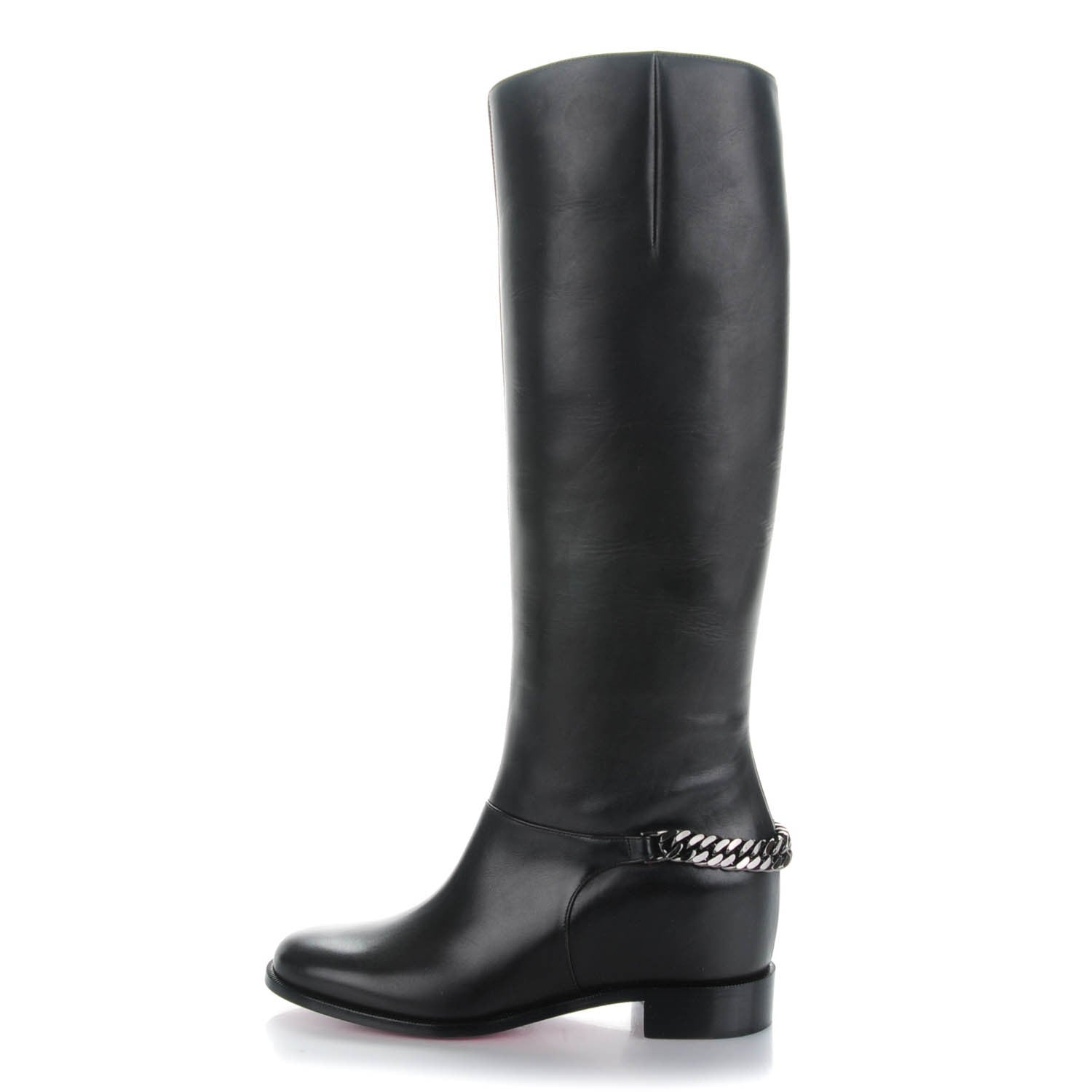 Christian Louboutin Calfskin Cate Chain Flat Tall Boots 36 Black 1 of 6