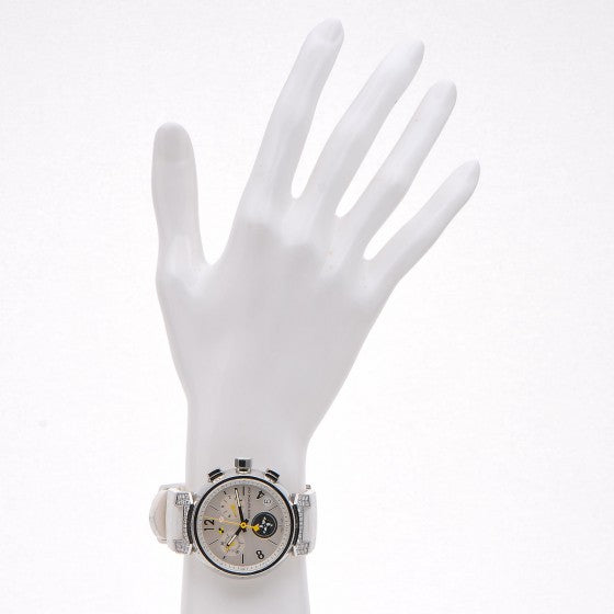 Louis Vuitton Stainless Steel Rubber Diamond Mother of Pearl 34mm Tambour Lovely Cup Quartz Watch 2 of 9