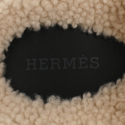 Hermes Calfskin Woolskin Womens Chypre Sandals 37.5 Black Ecru 8 of 8