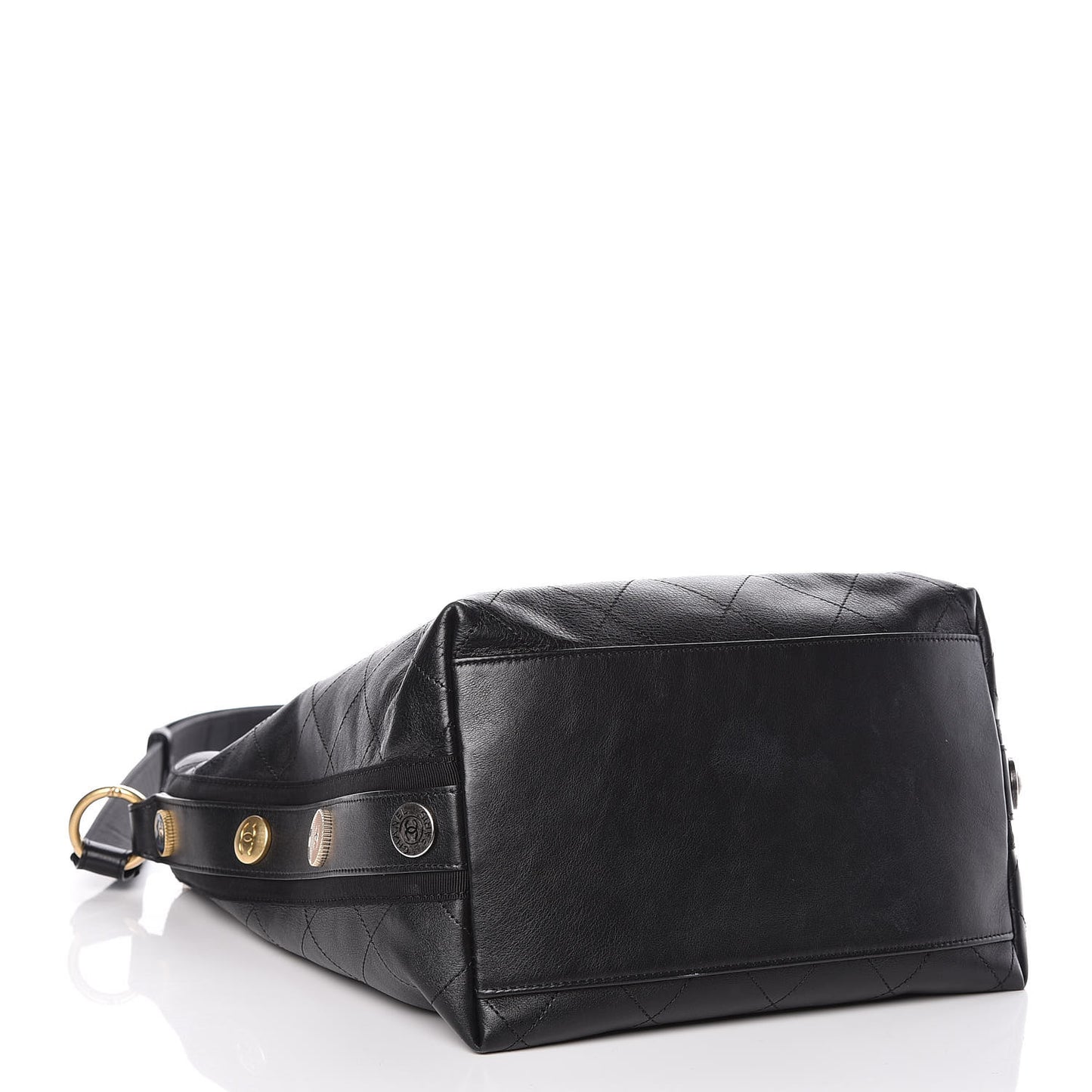 Calfskin Stitched Large Button Up Hobo Black