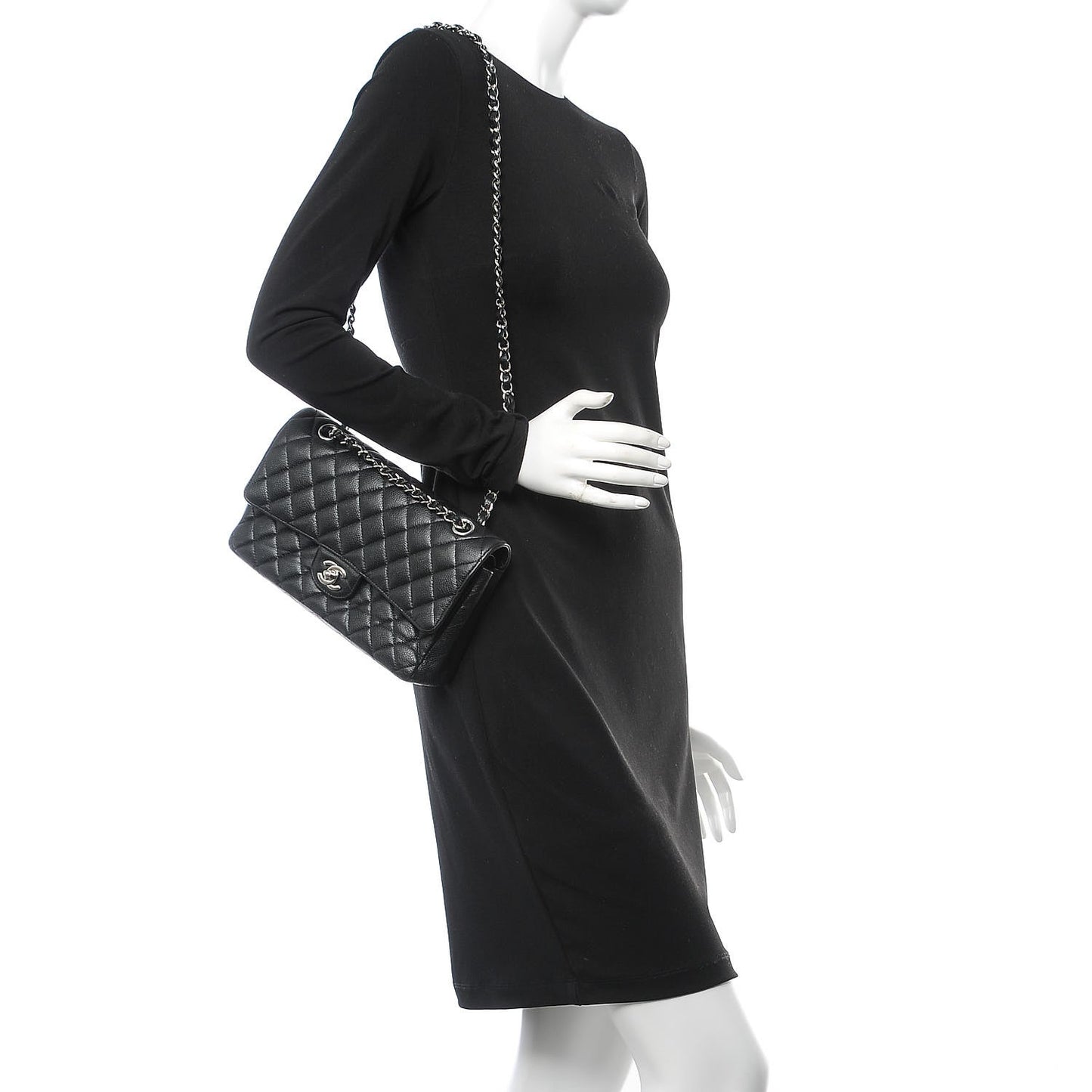 Caviar Quilted Medium Double Flap Black