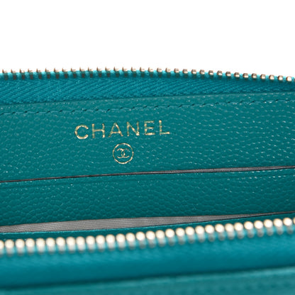 Chanel Caviar Quilted Small Zip Around Wallet Turquoise 6 of 9