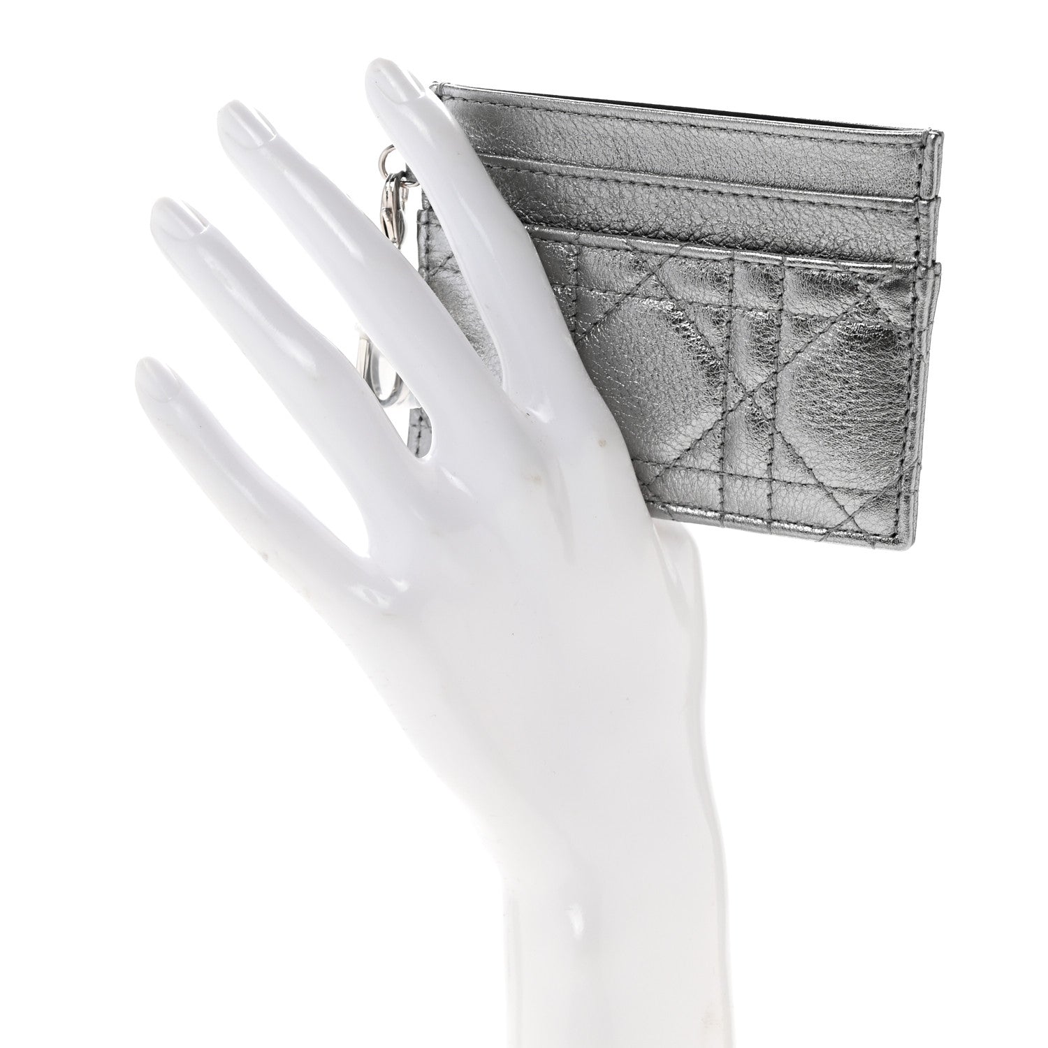 Christian Dior Metallic Calfskin Cannage Lady Dior Freesia Card Holder Acciaio Metal 2 of 8