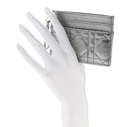 Christian Dior Metallic Calfskin Cannage Lady Dior Freesia Card Holder Acciaio Metal 2 of 8