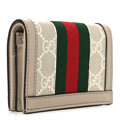 Gucci GG Supreme Monogram Textured Dollar Calfskin Web Ophidia Card Case Beige Mystic White Oatmeal 3 of 8