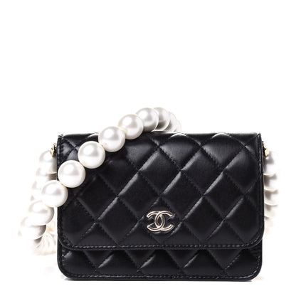 Chanel Calfskin Quilted Mini Maxi Pearls Wallet On Chain WOC Black 1 of 5