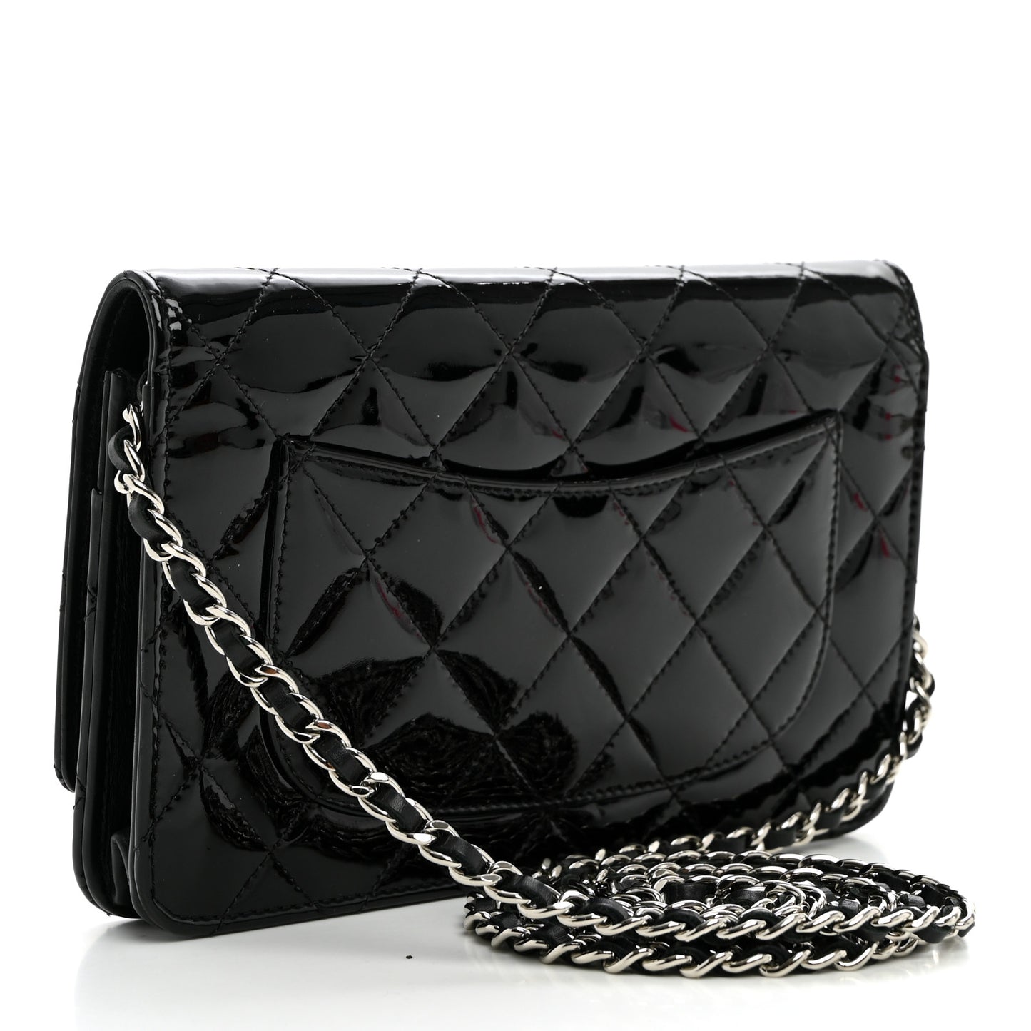 Patent Quilted Wallet On Chain WOC Black