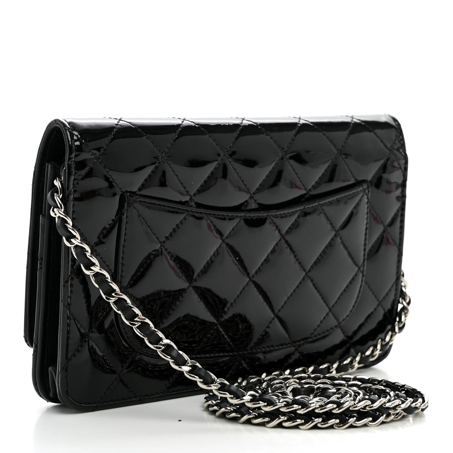 Chanel Patent Quilted Wallet On Chain WOC Black 3 of 11