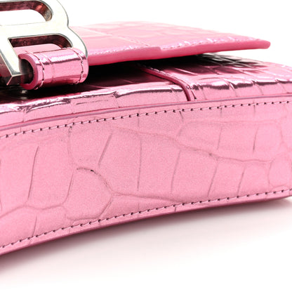 Balenciaga Metallic Shiny Calfskin Crocodile Embossed Hourglass Chain Bag Pink 10 of 14