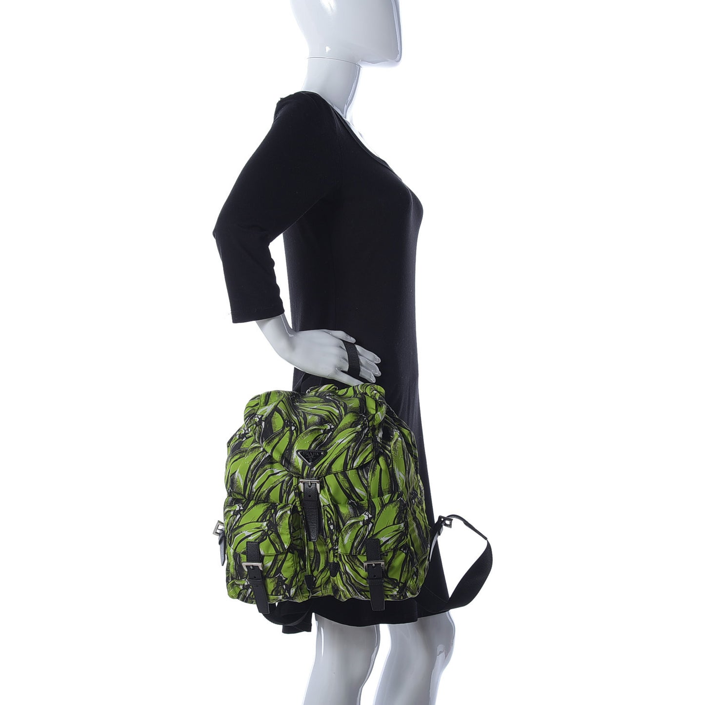 Tessuto Nylon Saffiano Medium Banana Print Backpack Green Black