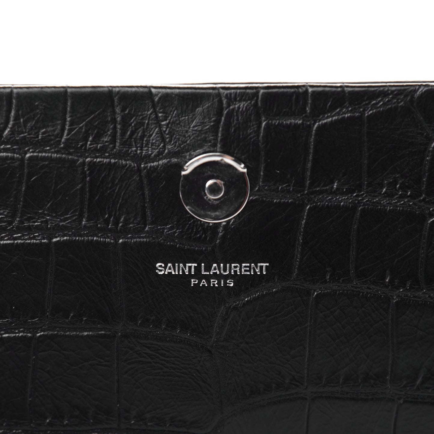 Calfskin Crocodile Embossed Medium Classic Monogram Kate Tassel Satchel Black