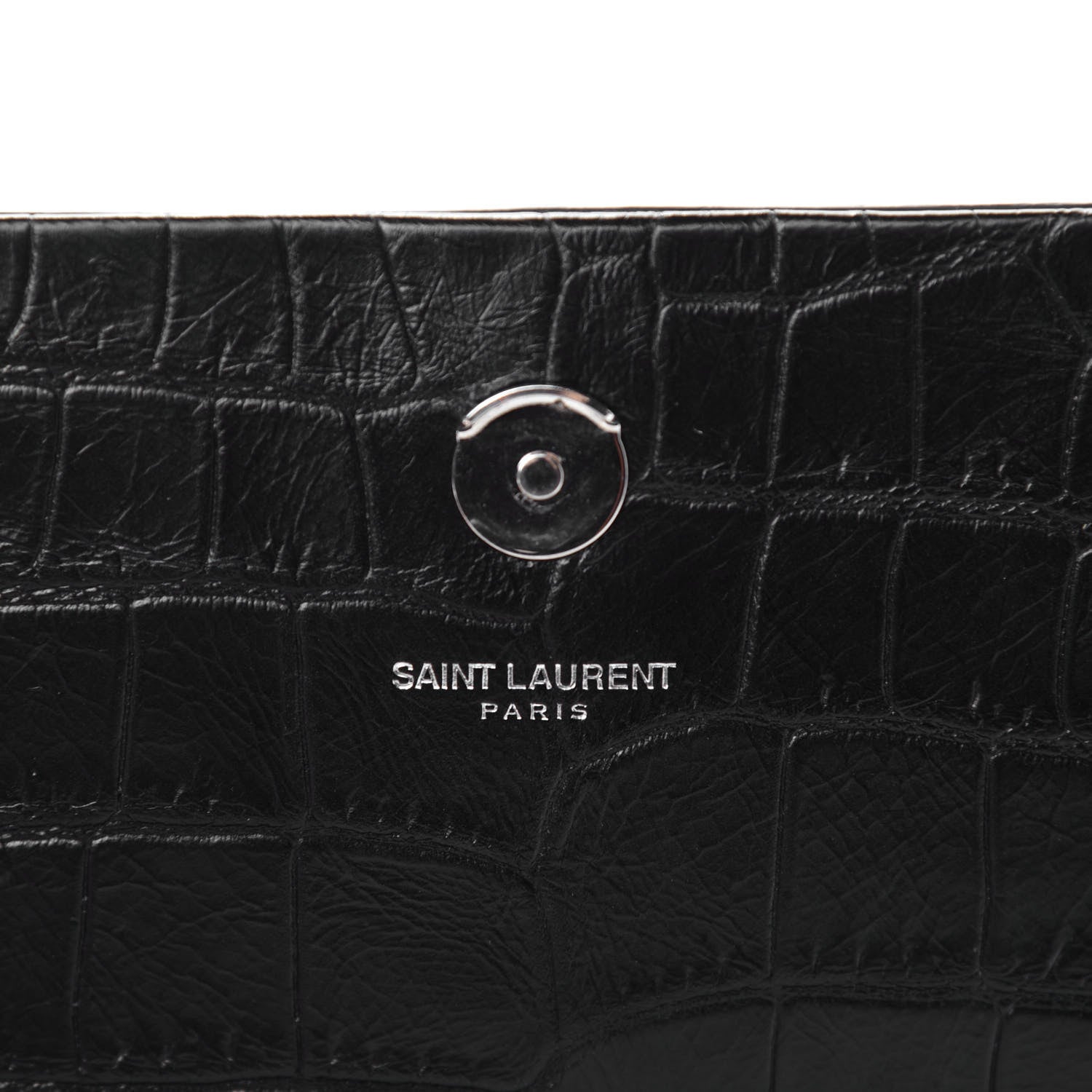 Saint Laurent Calfskin Crocodile Embossed Medium Classic Monogram Kate Tassel Satchel Black 9 of 10