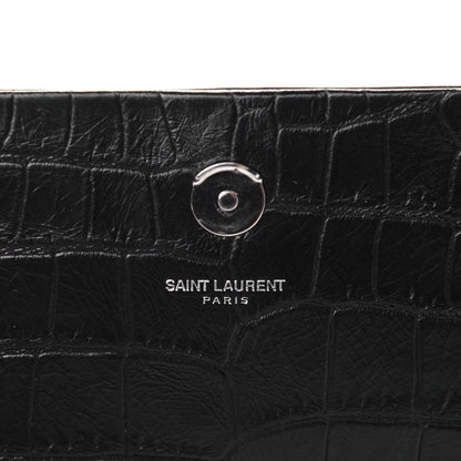 Saint Laurent Calfskin Crocodile Embossed Medium Classic Monogram Kate Tassel Satchel Black 9 of 10