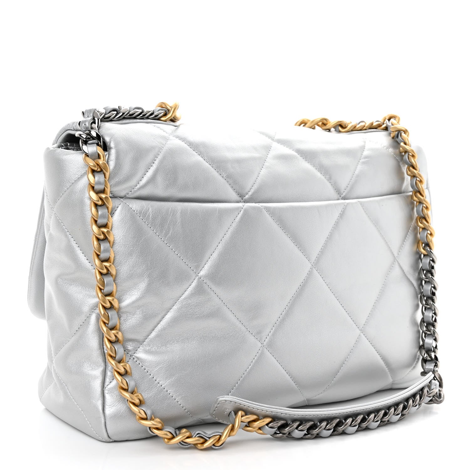 Chanel Metallic Goatskin Quilted Maxi Chanel 19 Flap Silver 3 of 10