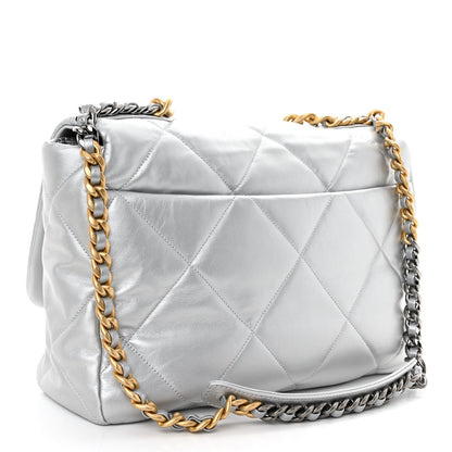 Chanel Metallic Goatskin Quilted Maxi Chanel 19 Flap Silver 3 of 10