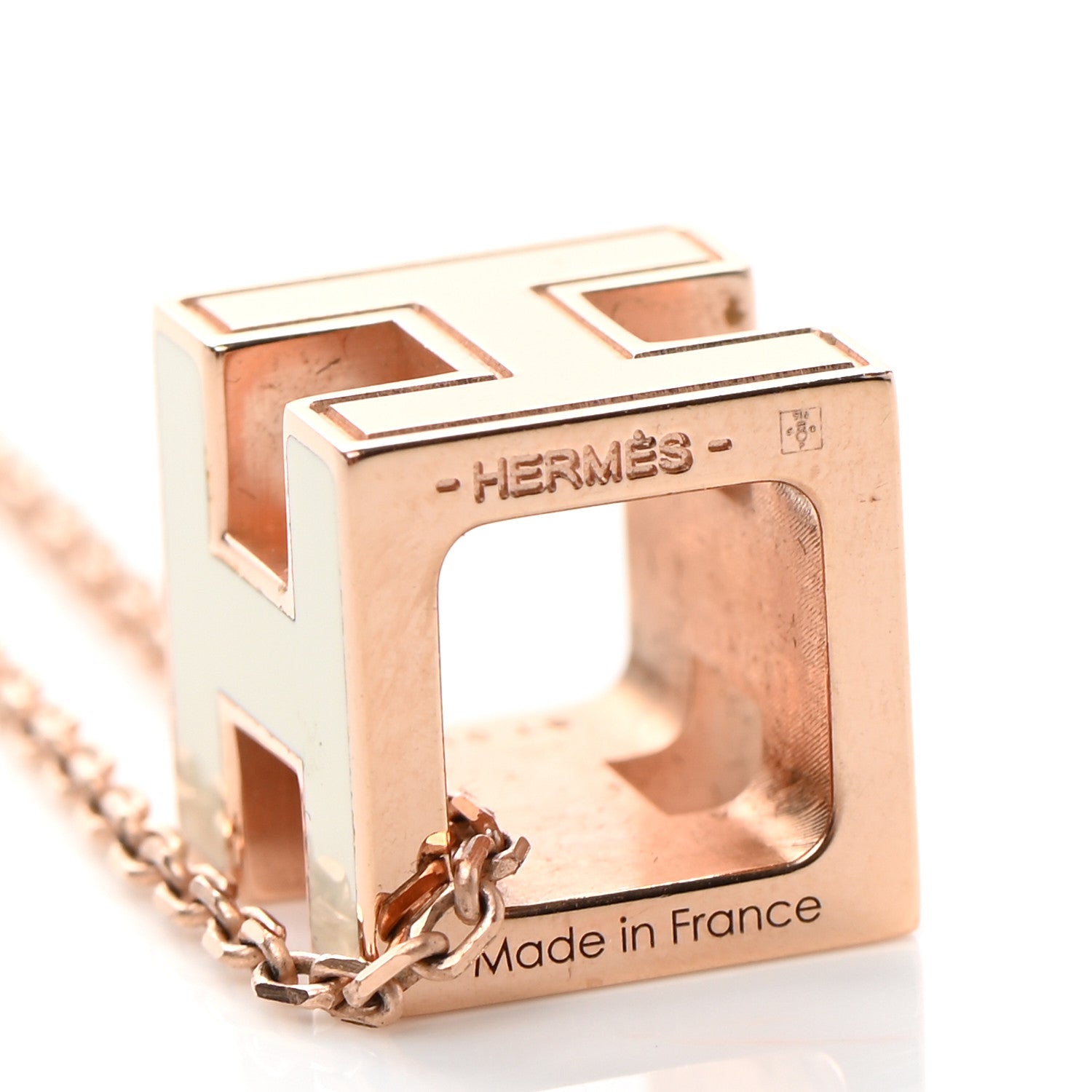 Hermes Rose Gold Lacquered Cage d'H Necklace White 6 of 6
