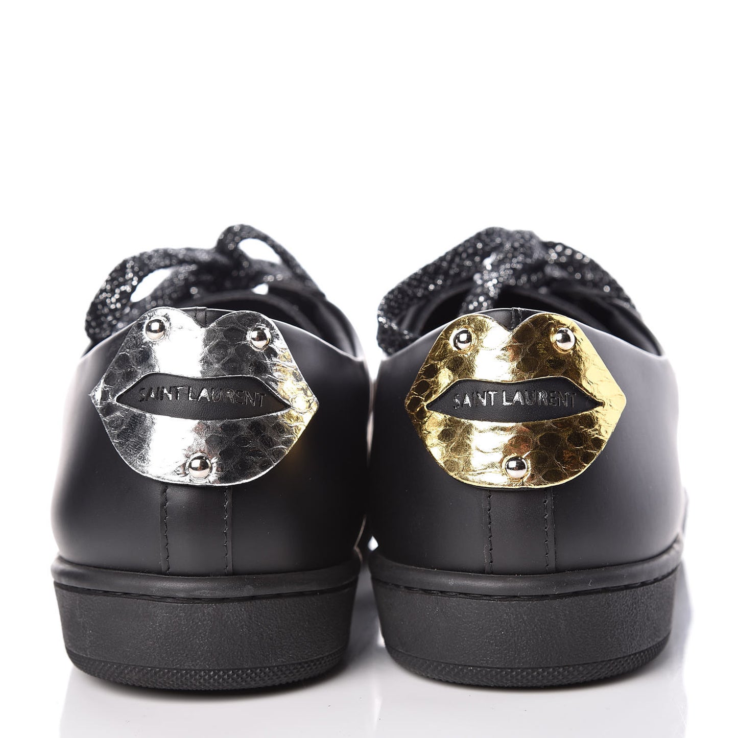 Calfskin Metallic Ayers Signature Court Lips Sneakers 37 Oro Moon Black