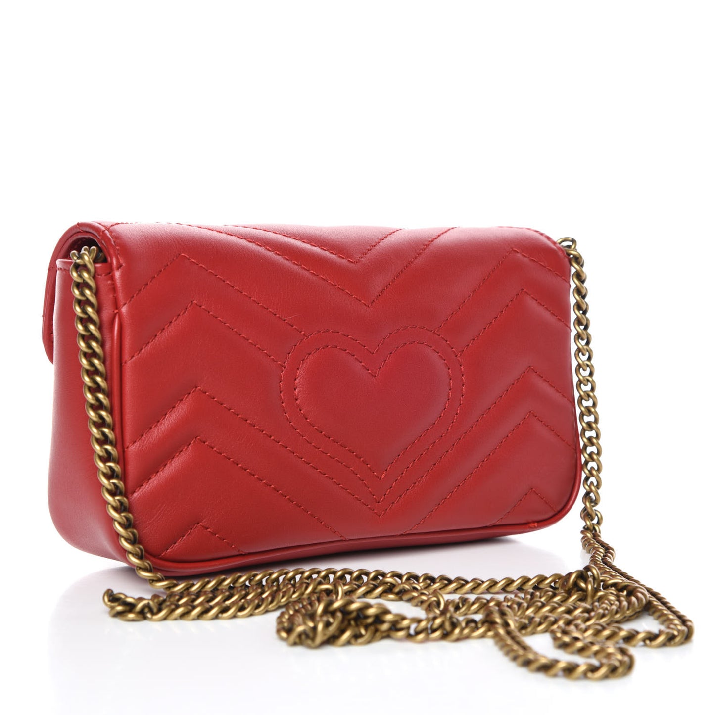 Calfskin Matelasse Super Mini GG Marmont Shoulder Bag Hibiscus Red