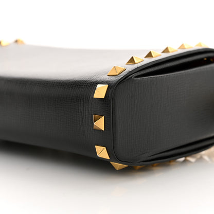 Valentino Garavani Grainy Calfskin Rockstud Alcove Box Clutch Black 9 of 10