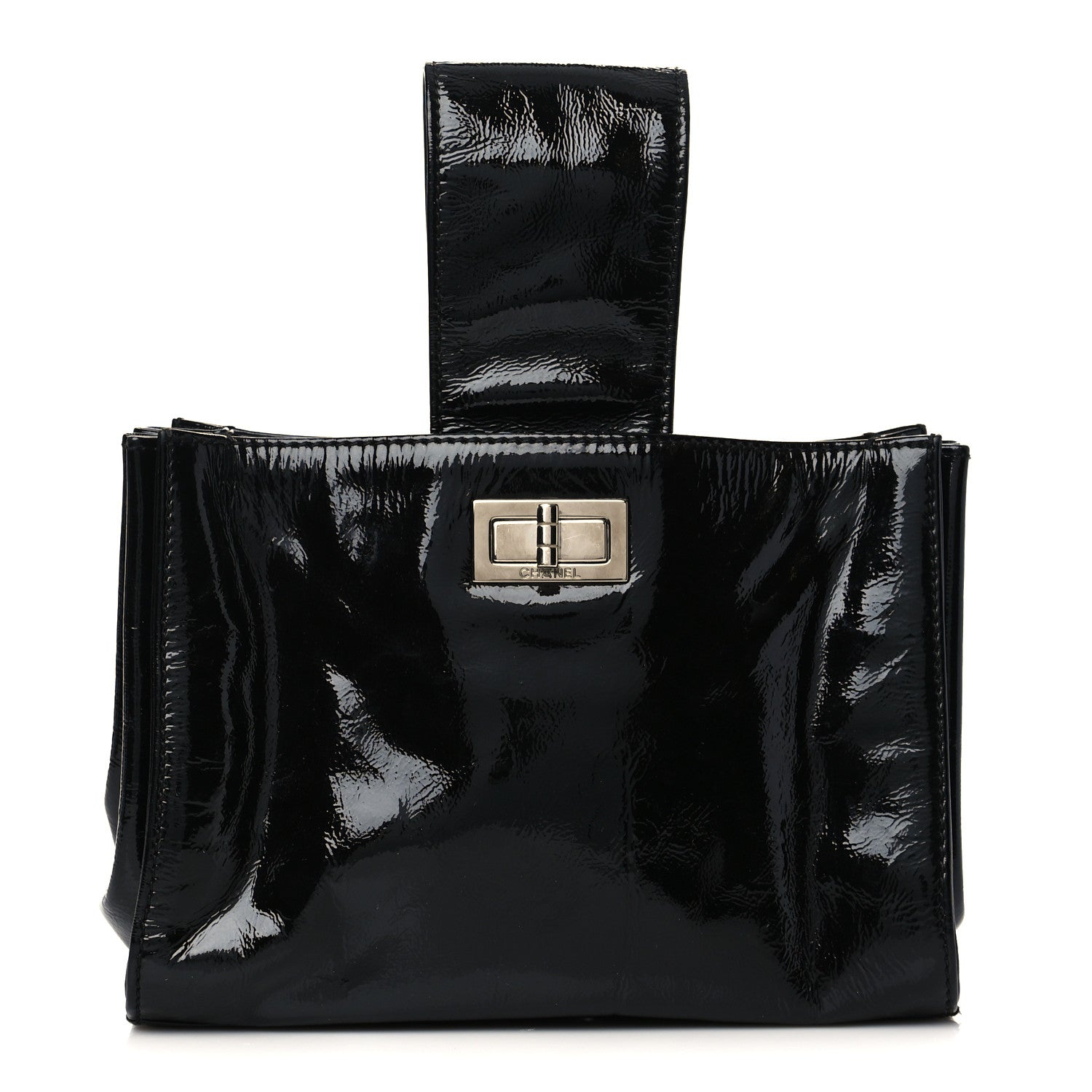 Chanel Patent Mademoiselle Lock Convertible Wrist Clutch Bag Black 3 of 10