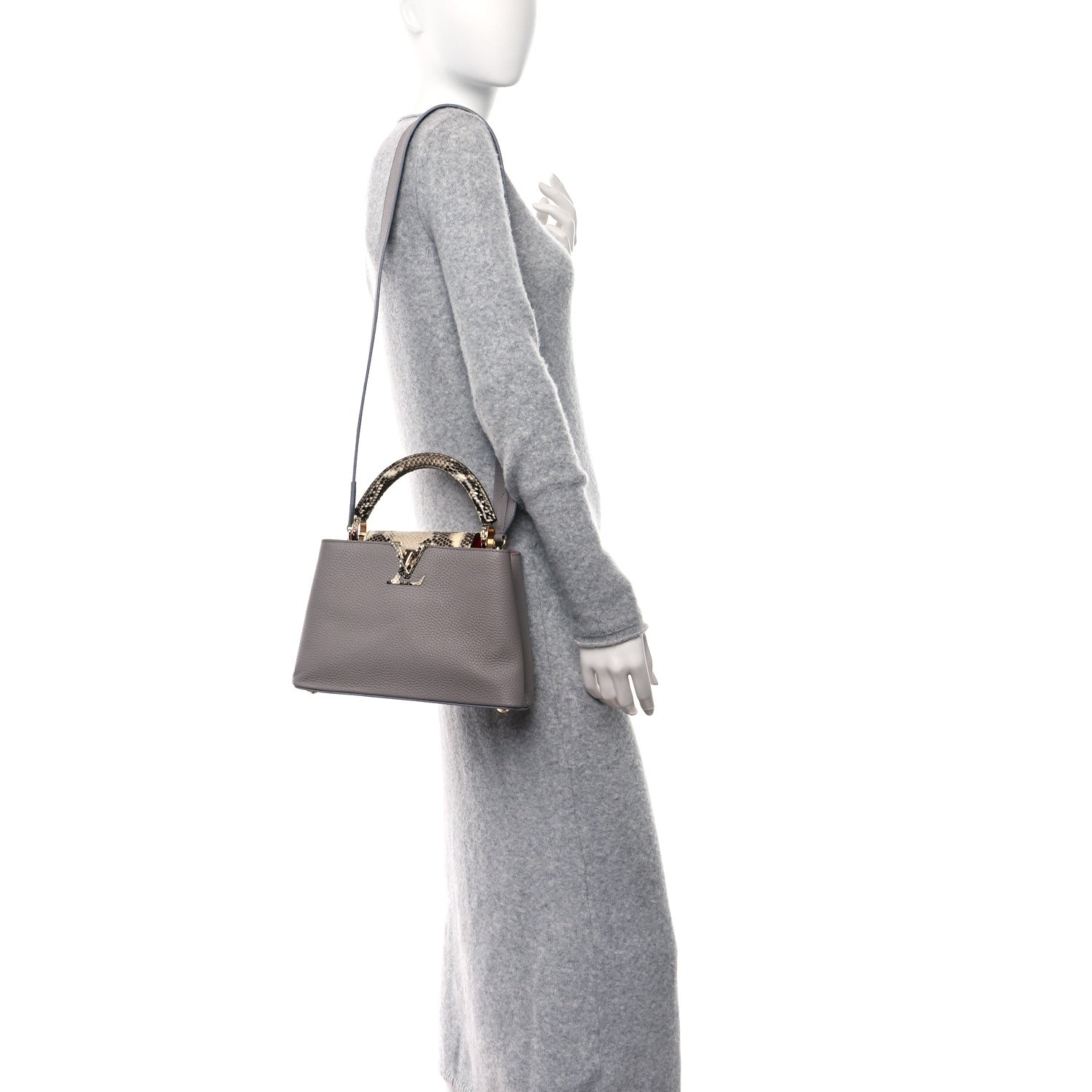 Louis Vuitton Taurillon Snakeskin Capucines BB Steeple Grey 2 of 9