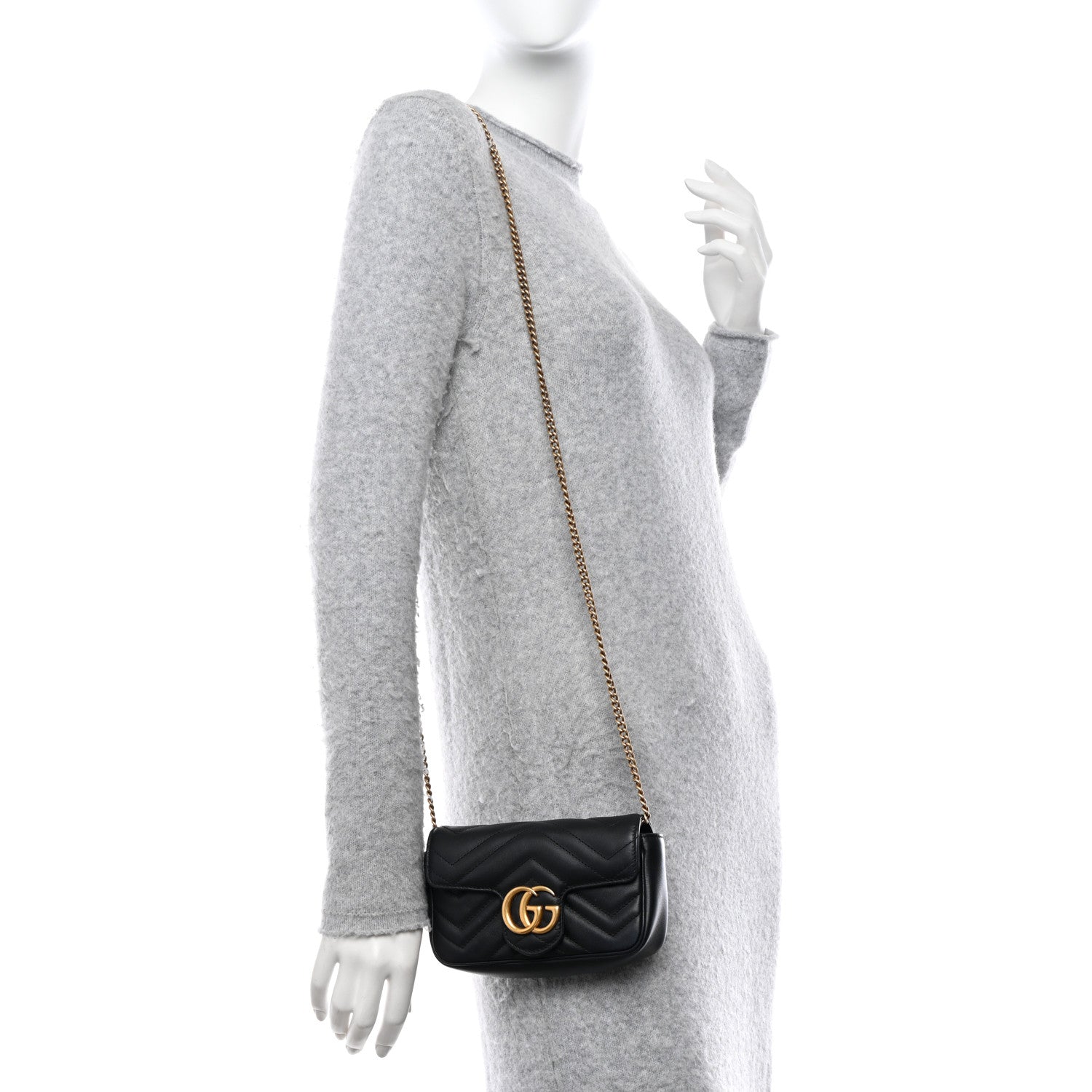Gucci Calfskin Matelasse Super Mini GG Marmont Shoulder Bag Black 2 of 11