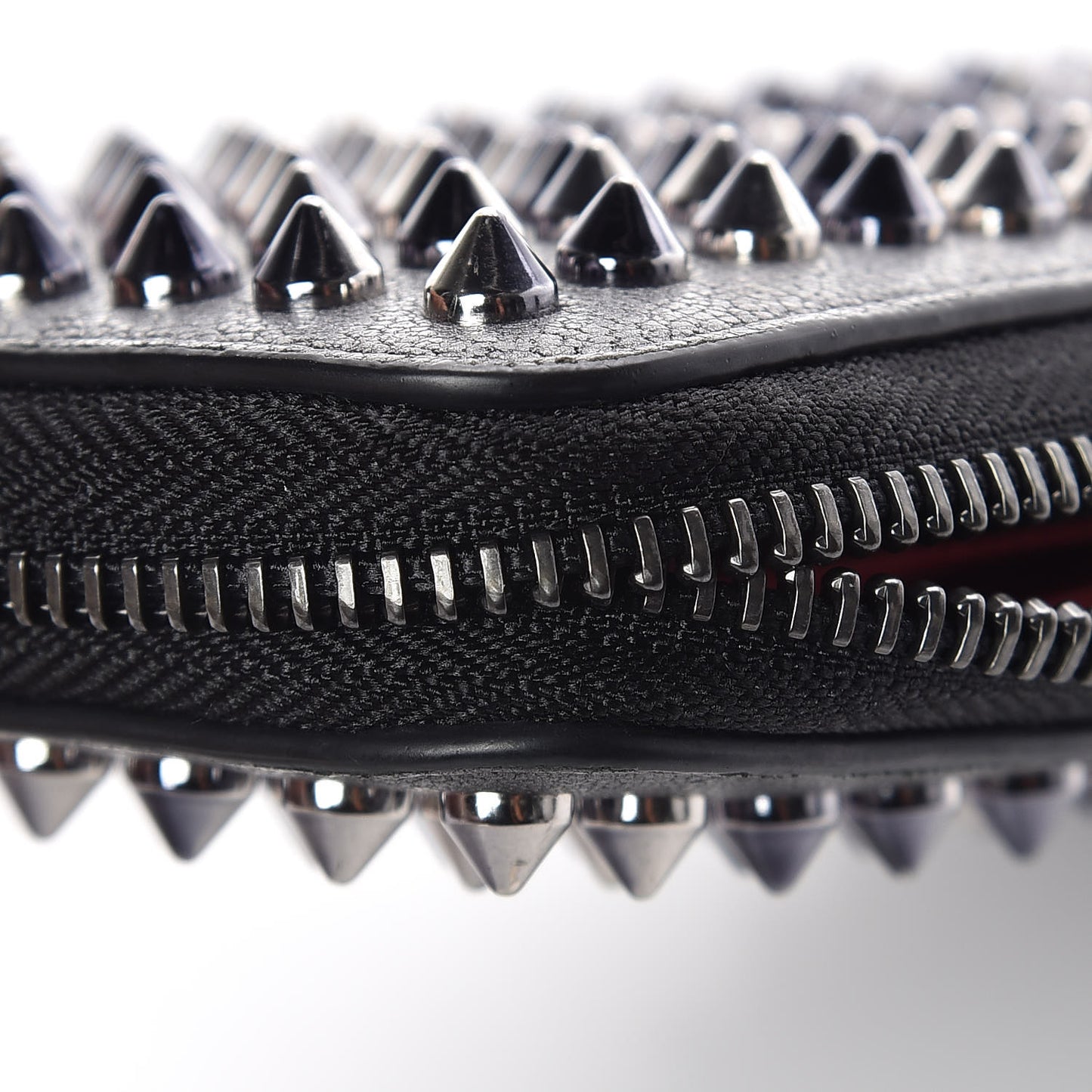 Metallic Calfskin Panettone Spiked Zip Around Wallet Anthracite Gun Metal