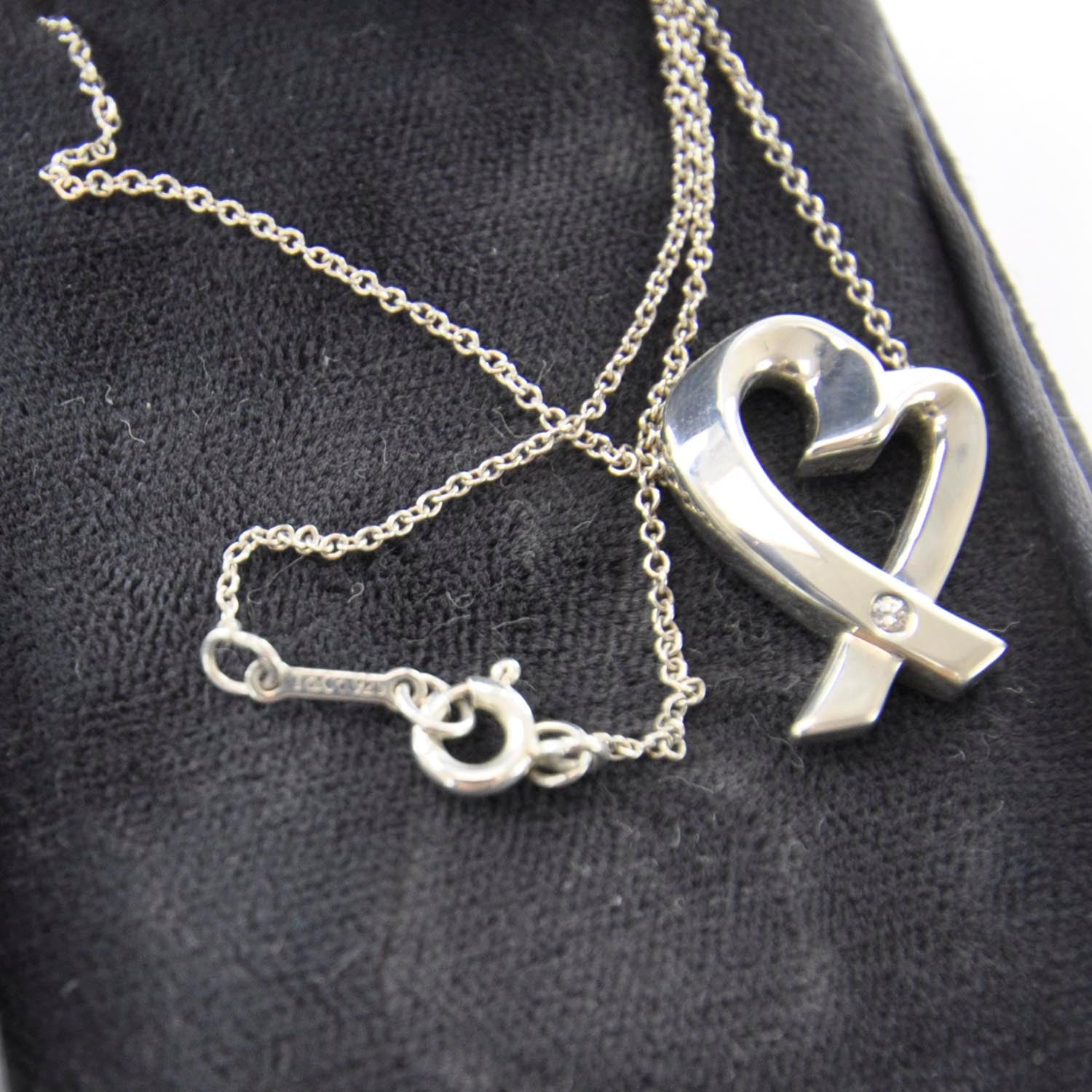 Tiffany Sterling Silver Paloma Picasso Diamond Loving Heart Necklace 4 of 5