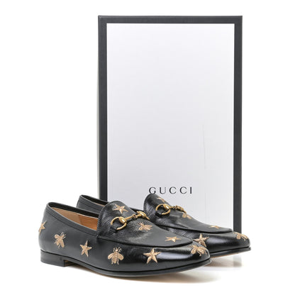 Gucci Goatskin Bee Star Embroidered Womens Jordaan Loafers 37.5 Black 7 of 7