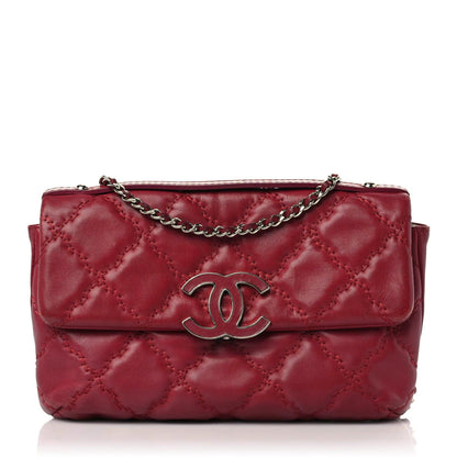 Chanel Calfskin Quilted Double Stitch Hamptons Clutch with Chain Red 1 of 19