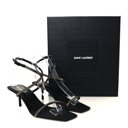 Saint Laurent Crepe Satin Strass Baliqua 55 Ankle Strap Sandals 38.5 Black Greige 10 of 10