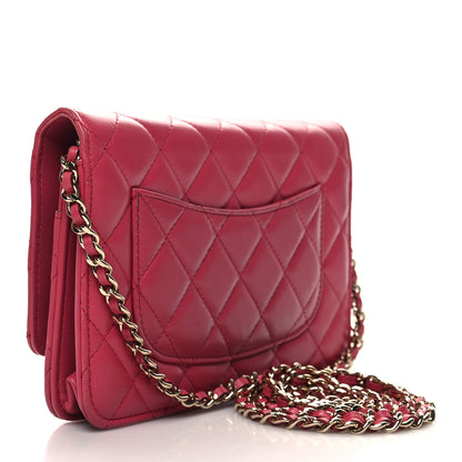 Chanel Lambskin Quilted Wallet On Chain WOC Dark Pink 3 of 14