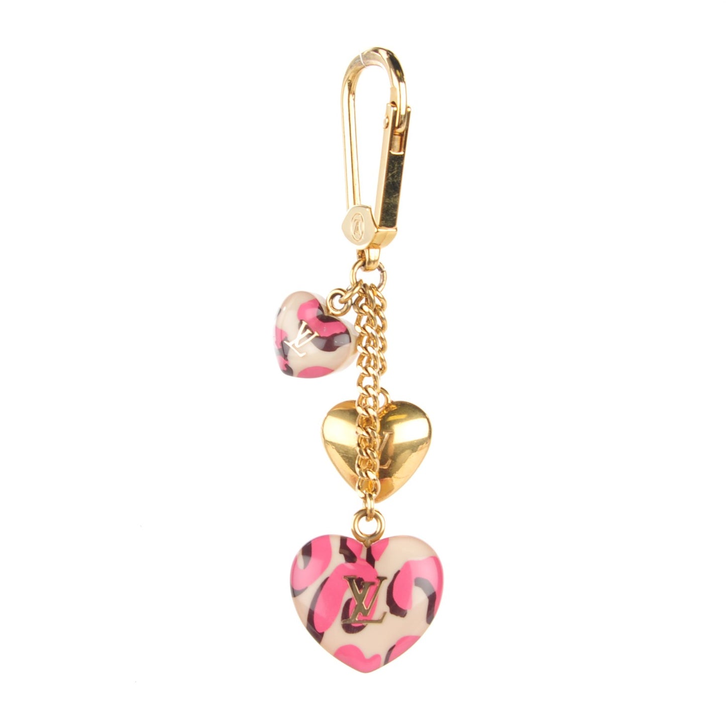 Leopard Heart Bag Charm Key Holder Blanc Corail