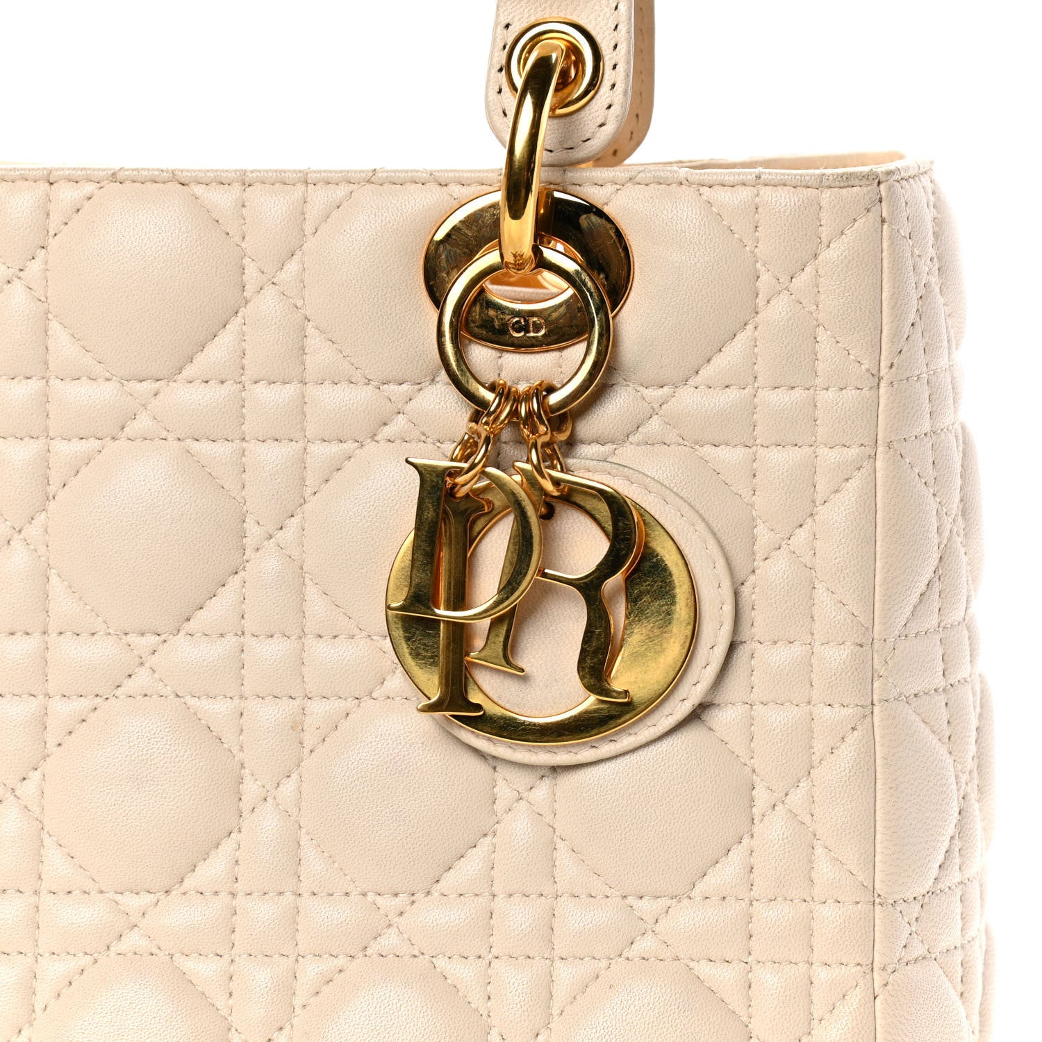 Christian Dior Lambskin Cannage Medium Lady Dior Light Beige 6 of 13