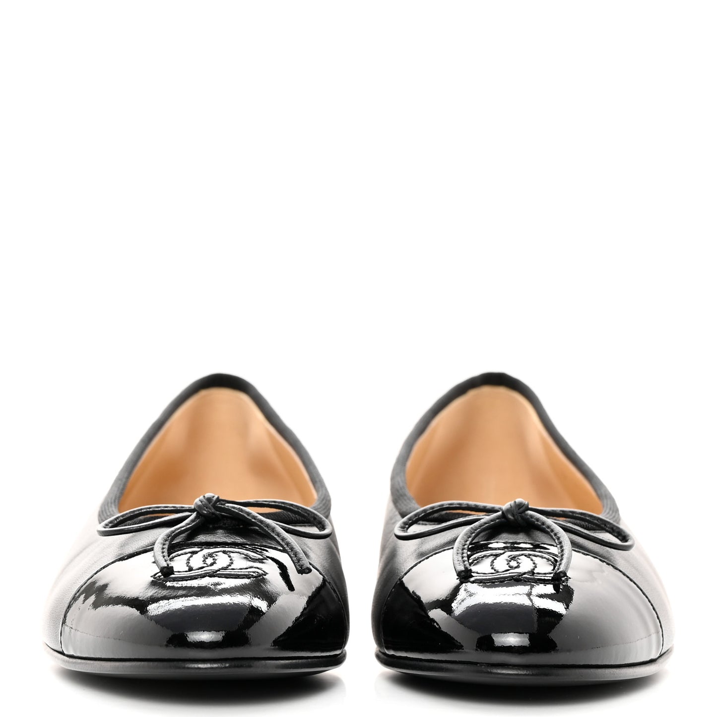 Lambskin Patent CC Cap Toe Ballerina Flats 37.5 Black