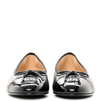 Chanel Lambskin Patent CC Cap Toe Ballerina Flats 37.5 Black 2 of 9