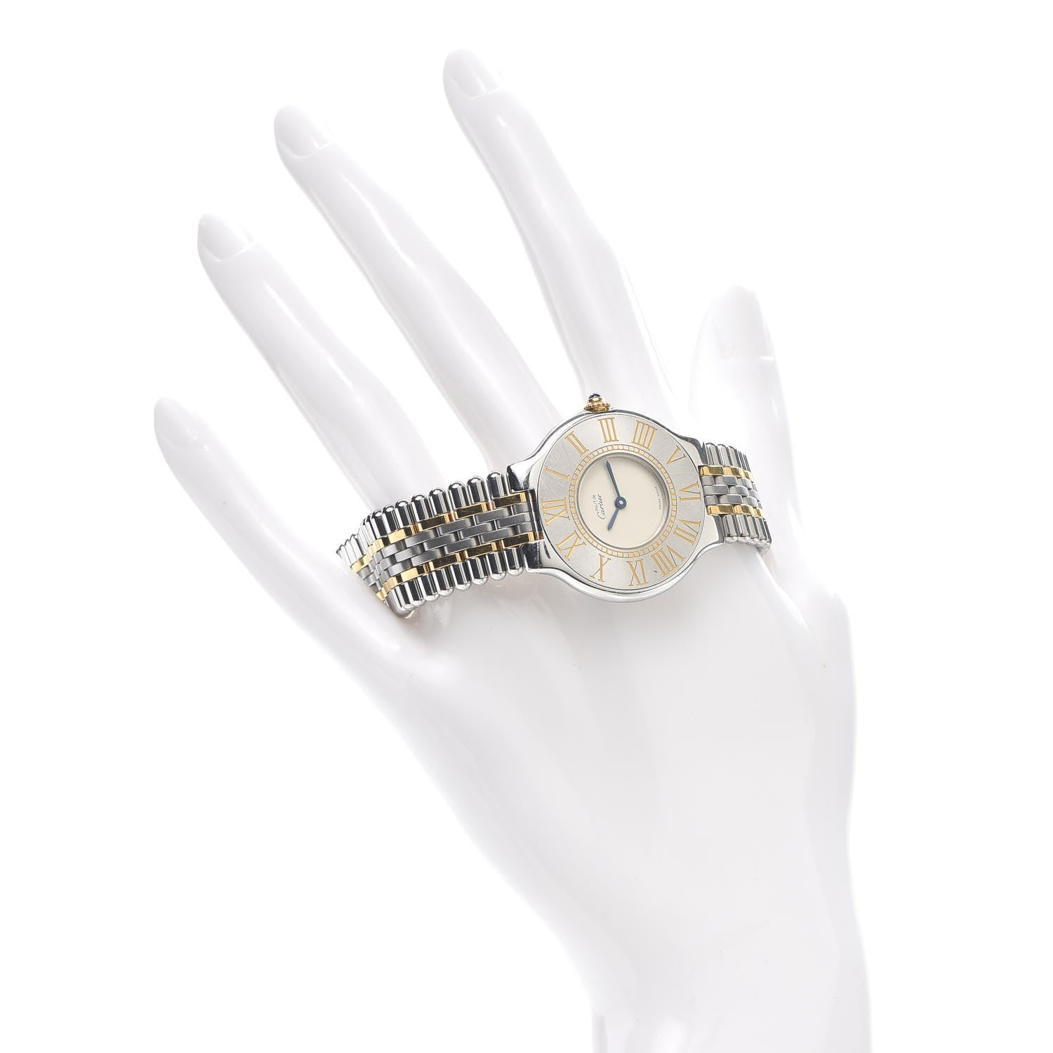 Cartier Stainless Steel 18K Yellow Gold 31mm Must De 21 Bullet Link Quartz Watch 2 of 5
