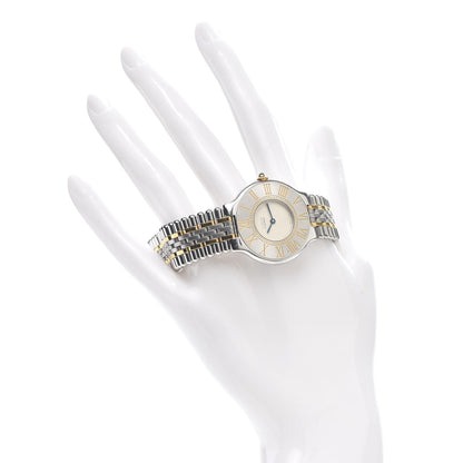 Cartier Stainless Steel 18K Yellow Gold 31mm Must De 21 Bullet Link Quartz Watch 2 of 5