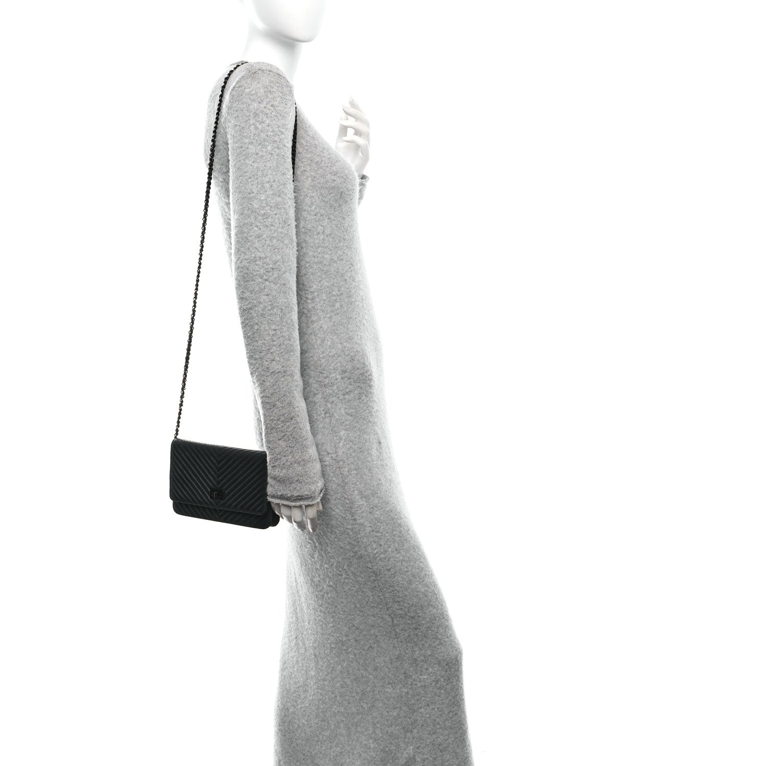 Chanel Sheepskin Chevron Reissue Wallet On Chain WOC So Black 2 of 11