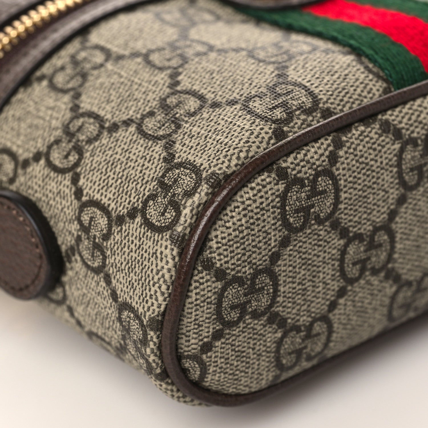 Gucci GG Supreme Monogram Textured Calfskin Web Mini Ophidia Top Handle Bag Beige Ebony New Acero 8 of 10