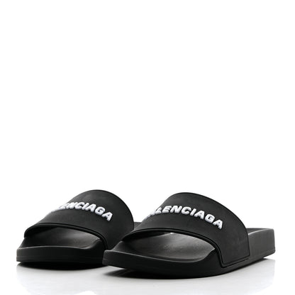 Balenciaga Rubber Womens Logo Pool Slide Sandals 37 Black 3 of 16