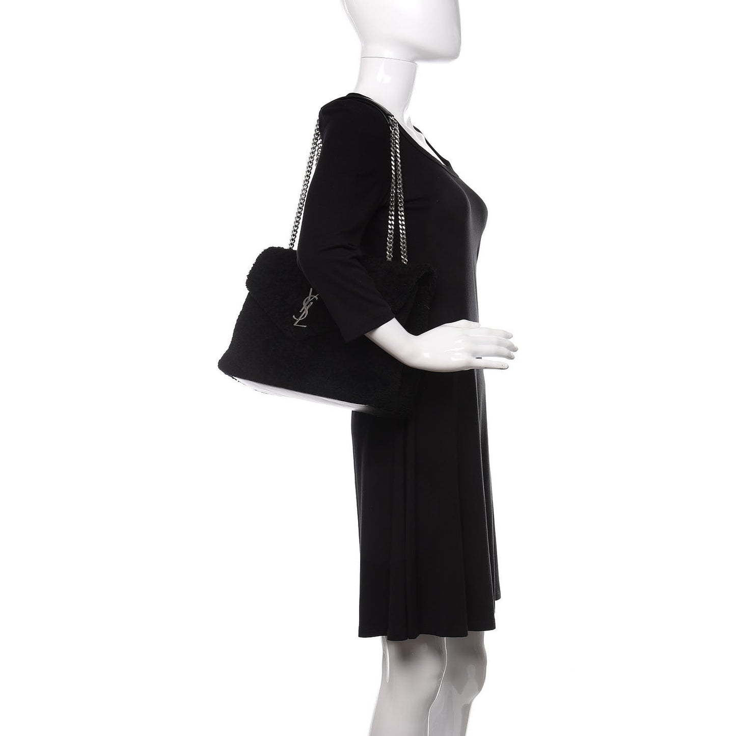 Shearling Monogram Medium Loulou Shoulder Bag Black