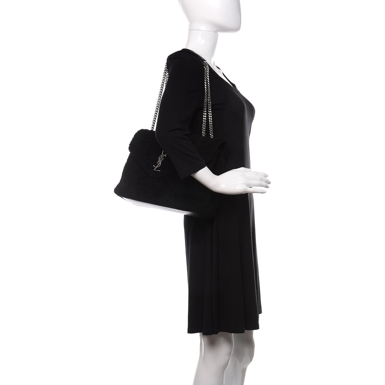 Saint Laurent Shearling Monogram Medium Loulou Shoulder Bag Black 2 of 9