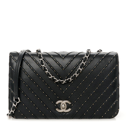 Chanel Calfskin Studded Chevron Quilted Flap Black 1 of 12