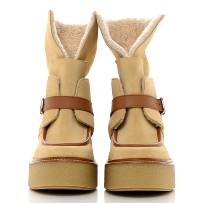 Hermes Suede Shearling Womens Hemisphere Ankle Boots 39 Beige Palomino 2 of 8
