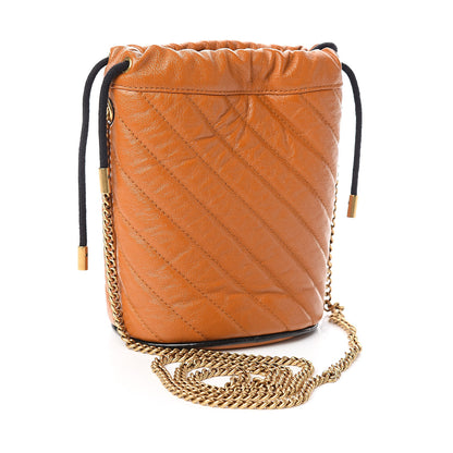 Gucci Vintage Effect Calfskin Matelasse Diagonal Mini Torchon GG Marmont 2.0 Bucket Bag Cognac 3 of 11